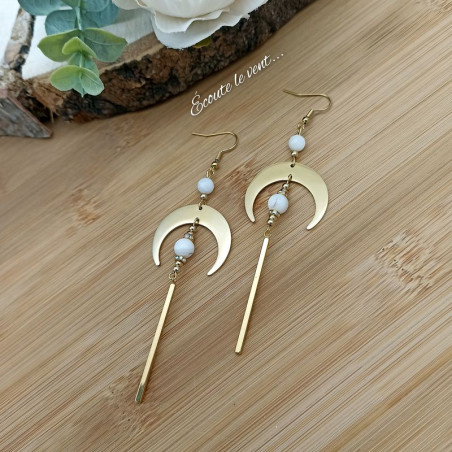 Boucles d’oreilles "Lune dorée" en nacre et acier inoxydable