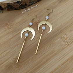 Boucles d’oreilles "Lune dorée" en nacre et acier inoxydable