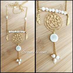 Collier "Symbole Astral" en Howlite et Acier Doré