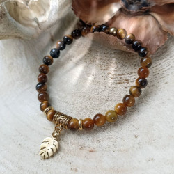 Bracelet en Œil de Tigre, feuille de Monstera