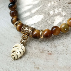 Bracelet en Œil de Tigre, feuille de Monstera