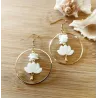Boucles d’oreilles en Nacre Lotus et Acier Doré