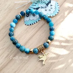 Bracelet en Apatite Bleue et Acier Doré – Colibri
