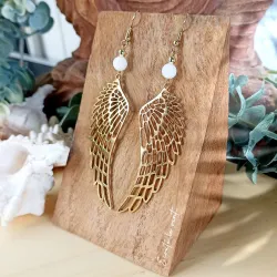 Boucles d’oreilles Ailes d'ange en Nacre et Acier Doré