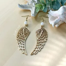 Boucles d’oreilles Ailes d'ange en Nacre et Acier Doré