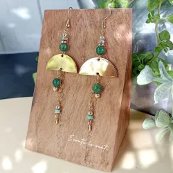 Boucles d’oreilles en Jade Vert et Acier Doré - Demi lune