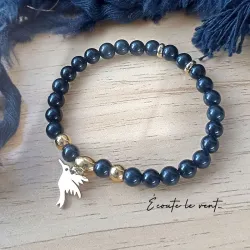 Bracelet en Obsidienne et Acier inoxydable Doré – Colibri