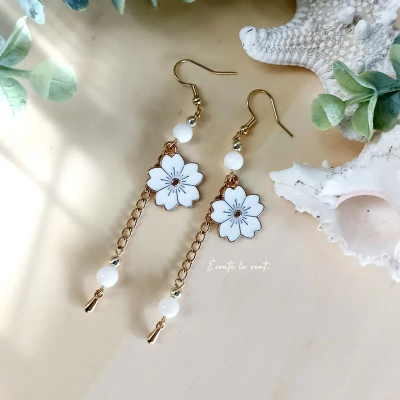 Boucles d’oreilles Sakura Émaillée et Nacre