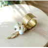Bague en Acier Inoxydable Doré et Nacre – Feuille