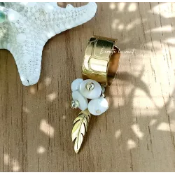 Bague en Acier Inoxydable Doré et Nacre – Feuille