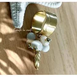 Bague en Acier Inoxydable Doré et Nacre – Feuille