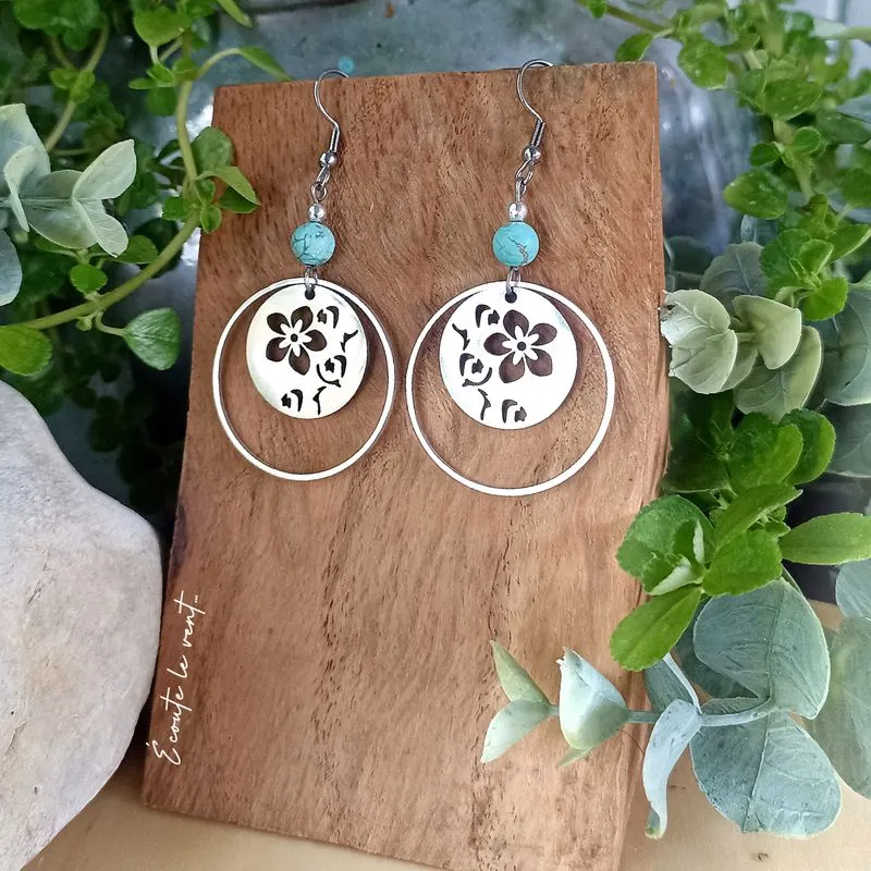 Boucles d’oreilles Fleur Ajourée et Howlite Turquoise