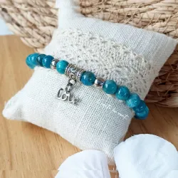 Bracelet en Apatite et Acier Inoxydable – Breloque "Love"
