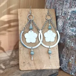 Boucles d’oreilles Fleur de Nacre et Œil de Faucon