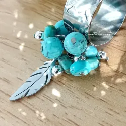 Bague Plume et Howlite Bleu Turquoise – Acier Inoxydable