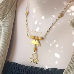 ✨ Collier Clochette Florale – Perles en Mokaïte et Acier Inoxydable