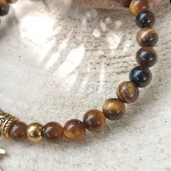✨ Bracelet en Œil de Tigre et Colibri en acier inoxydable doré
