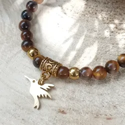 ✨ Bracelet en Œil de Tigre et Colibri en acier inoxydable doré