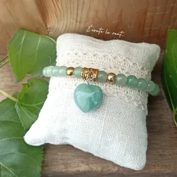 ✨ Bracelet en perles d'Aventurine avec Breloque Cœur en Aventurine