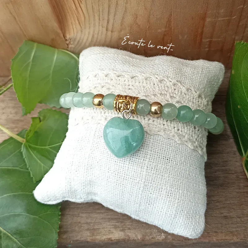 ✨ Bracelet en perles d'Aventurine avec Breloque Cœur en Aventurine