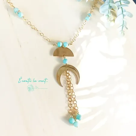 ✨ Collier en Amazonite double lune Acier Inoxydable