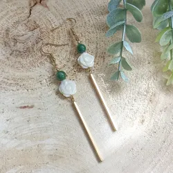 ✨ Boucles d'oreilles en Jade vert et Rose en Nacre