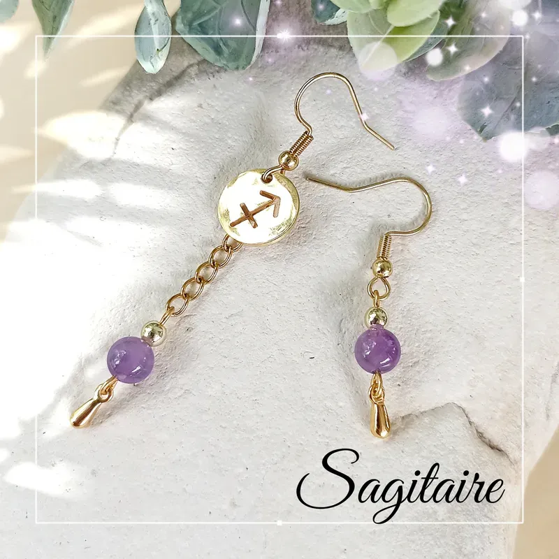 ✨ Boucles d’Oreilles Sagittaire en Améthyste