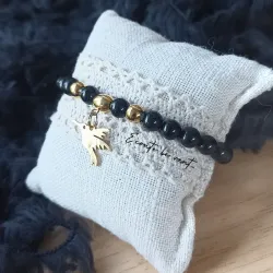Bracelet en Obsidienne et Acier inoxydable Doré – Colibri