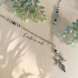 ✨ Collier en Obsidienne et Perles Heishi avec Pendentif Déesse Triple Lune