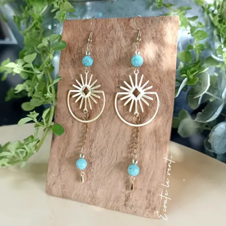 ✨ Boucles d’oreilles Soleil et demi-lune en acier inoxydable et Howlite teintée
