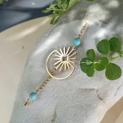 ✨ Boucles d’oreilles Soleil et demi-lune en acier inoxydable et Howlite teintée
