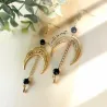 ✨ Boucles d’oreilles lune en acier inoxydable et Obsidienne