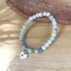 ✨ Bracelet en Amazonite avec breloque cœur ajouré