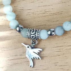 ✨ Bracelet en Amazonite Brute avec Breloque Colibri