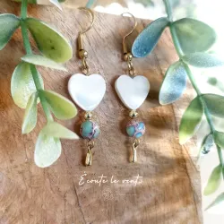 ✨ Boucles d'Oreilles en Jaspe Impérial et Nacre – Cœur Nacre