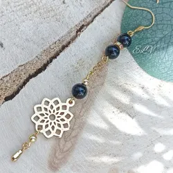 ✨ Boucles d'oreilles asymétriques en obsidienne et acier inoxydable doré