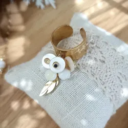Bague en Acier Inoxydable Doré et Nacre – Feuille