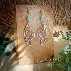 ✨ Boucles d'oreilles perles amazonite et ailes de papillon en acier inoxydable doré