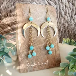 ✨ Boucles d'oreilles lune dorée et perles d'amazonite