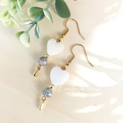 ✨ Boucles d'Oreilles en Jaspe Impérial et Nacre – Cœur Nacre