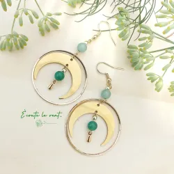 ✨ Boucles d'oreilles lune et cercle et perles d'aventurine