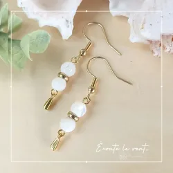 ✨ Boucles d'oreilles en nacre et Gouttes acier inoxydable doré