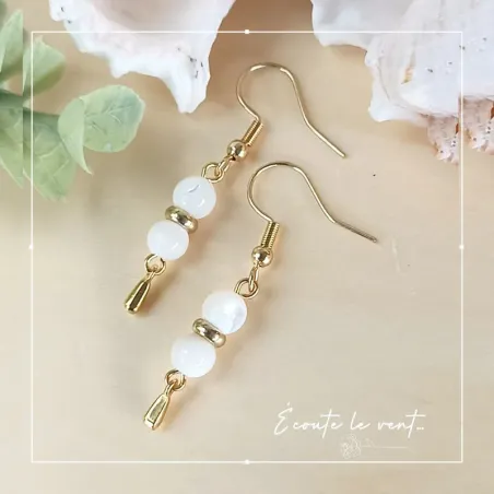 ✨ Boucles d'oreilles en nacre et Gouttes acier inoxydable doré