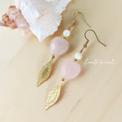 ✨ Boucles d'oreilles Coeur en quartz rose et nacre