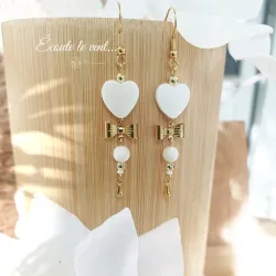 ✨ Boucles d'oreilles roses nacre et perles de verre turquoise