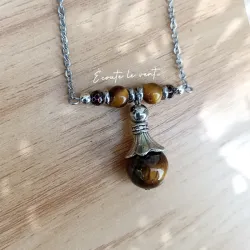 ✨ Collier en Œil de Tigre avec pendentif perle 12 mm