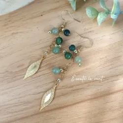 ✨ Boucles d'oreilles pendantes en Jade vert et Aventurine et acier inoxydable doré