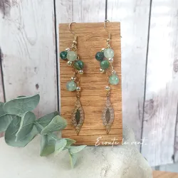 ✨ Boucles d'oreilles pendantes en Jade vert et Aventurine et acier inoxydable doré