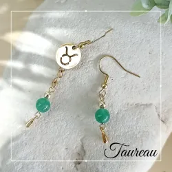 ✨ Boucles d'oreilles Taureau en Aventurine et acier inoxydable doré