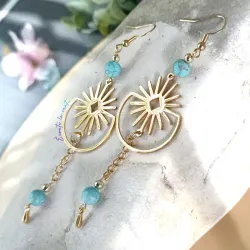 ✨ Boucles d’oreilles Soleil et demi-lune en acier inoxydable et Howlite teintée